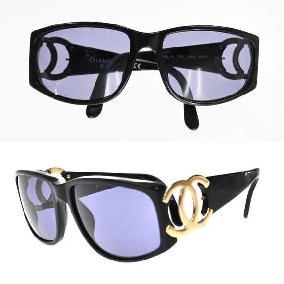 CHANEL CC Logos Sunglasses Eye Were Plastic Metal Black 02461 30RL758